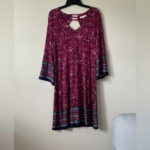 3/$10 Skies are Blue Open Back Design V- Neck 3/4 Sleeve Dress Size Large